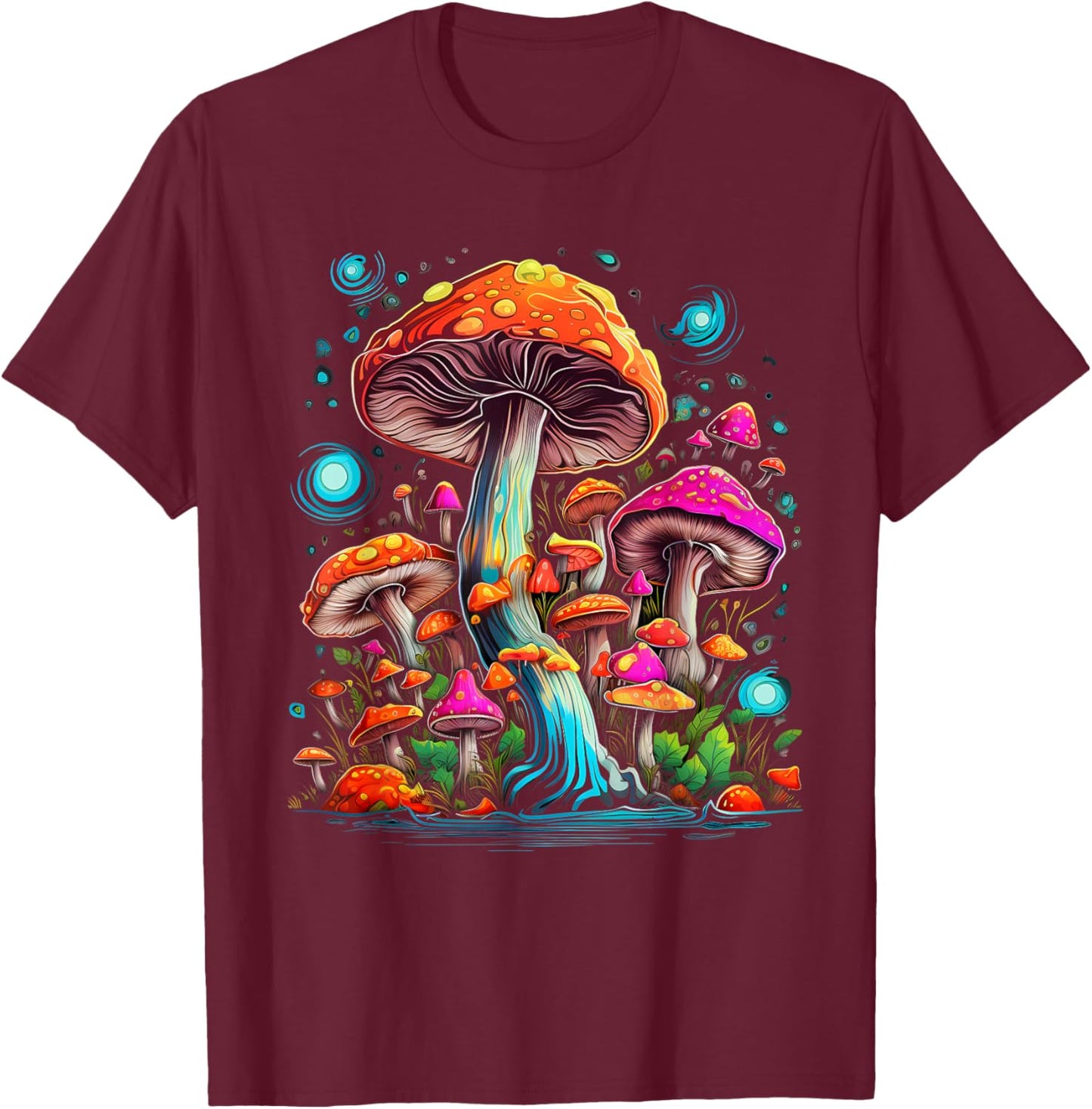 Hippie Mushrooms Psychedelic Forest Fungi Festival T-Shirt - T-Shirt | Maroon