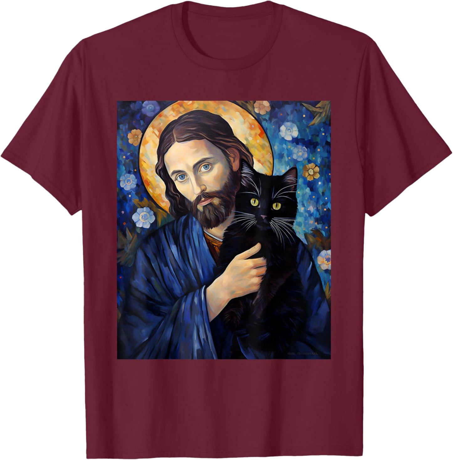 Black Cat Jesus Shirts Funny Christian T-Shirt - T-Shirt | Maroon