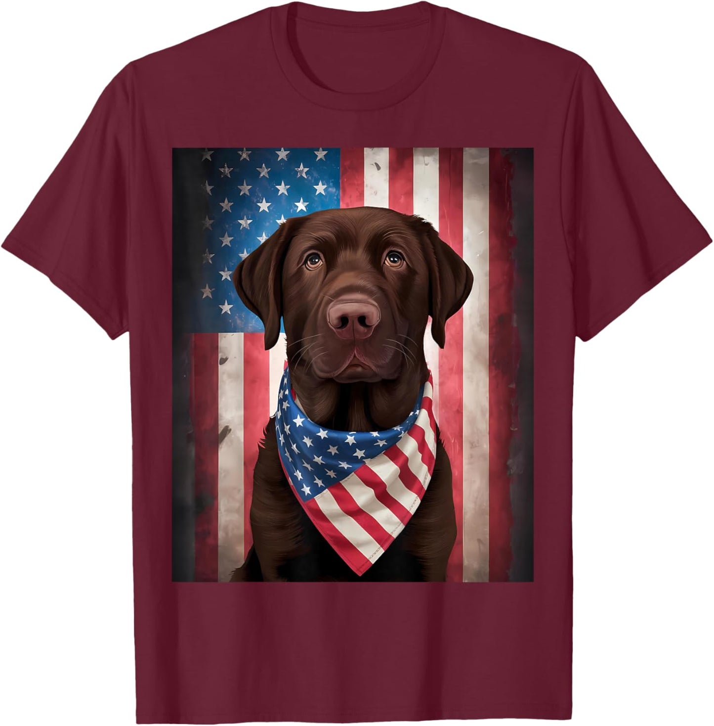 American Chocolate Labrador American Flag 4th of July Dog T-Shirt - T-Shirt | Maroon