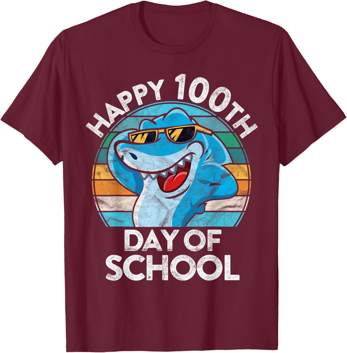 Happy 100th Day of School Gift Shark Lover Student Teacher Men Women Kids T-Shirt - T-Shirt | Maroon