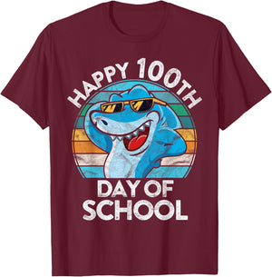 Happy 100th Day of School Gift Shark Lover Student Teacher Men Women Kids T-Shirt - T-Shirt | Maroon