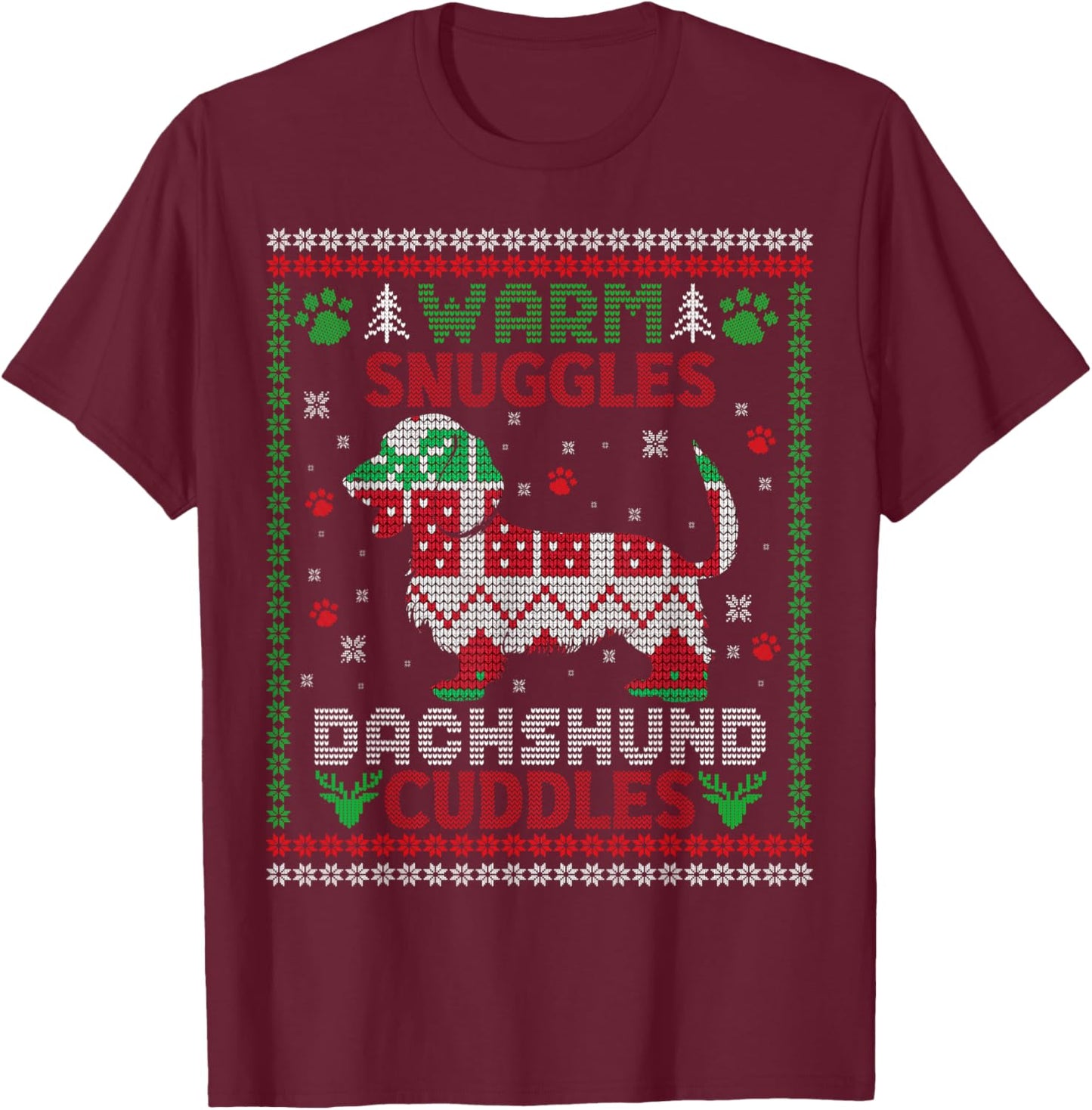 warm snuggles dachshund cuddles Christmas xmas weenie weiner T-Shirt - T-Shirt | Maroon