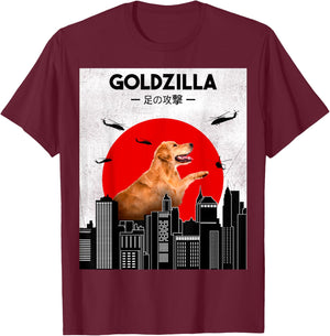 Funny Dog Lover, Funny Goldzilla Dog, Golden Retriever T-Shirt - T-Shirt | Maroon