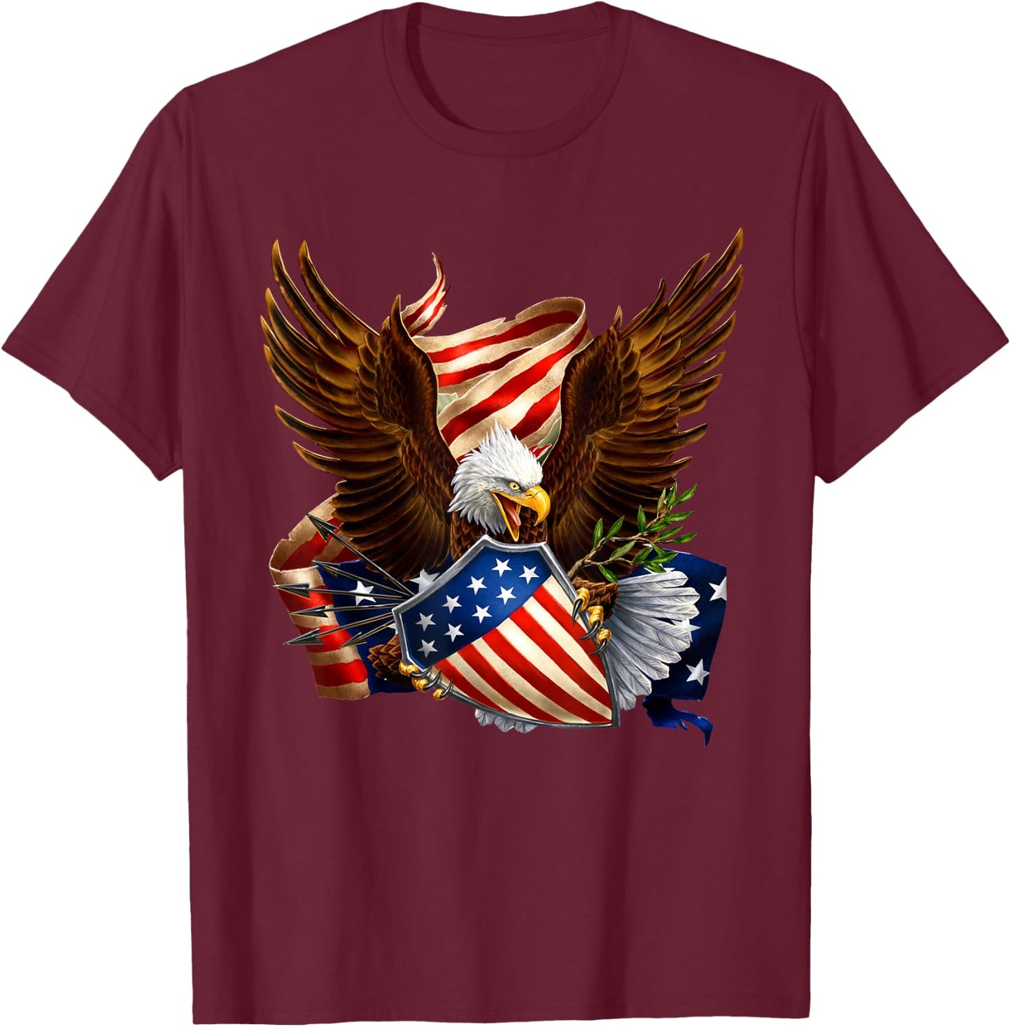 Patriotic Eagle Shield Arrows American Flag 4th of July T-Shirt - T-Shirt | Maroon