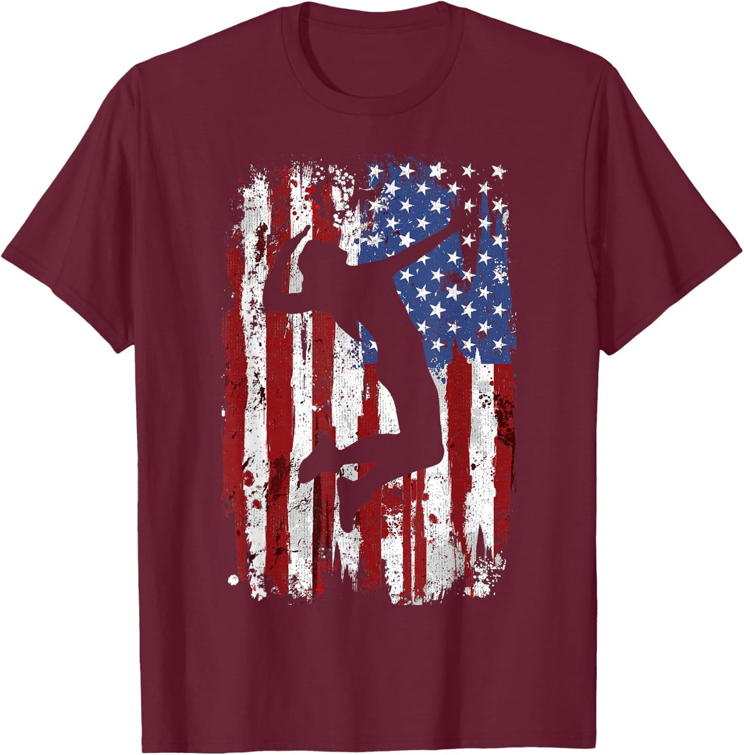 Volleyball Vintage American Flag T-Shirt - T-Shirt | Maroon