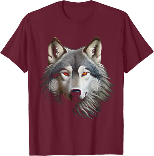 Wolf Lover Illustration Animal Art Face Graphic Wolf T-Shirt - T-Shirt | Maroon