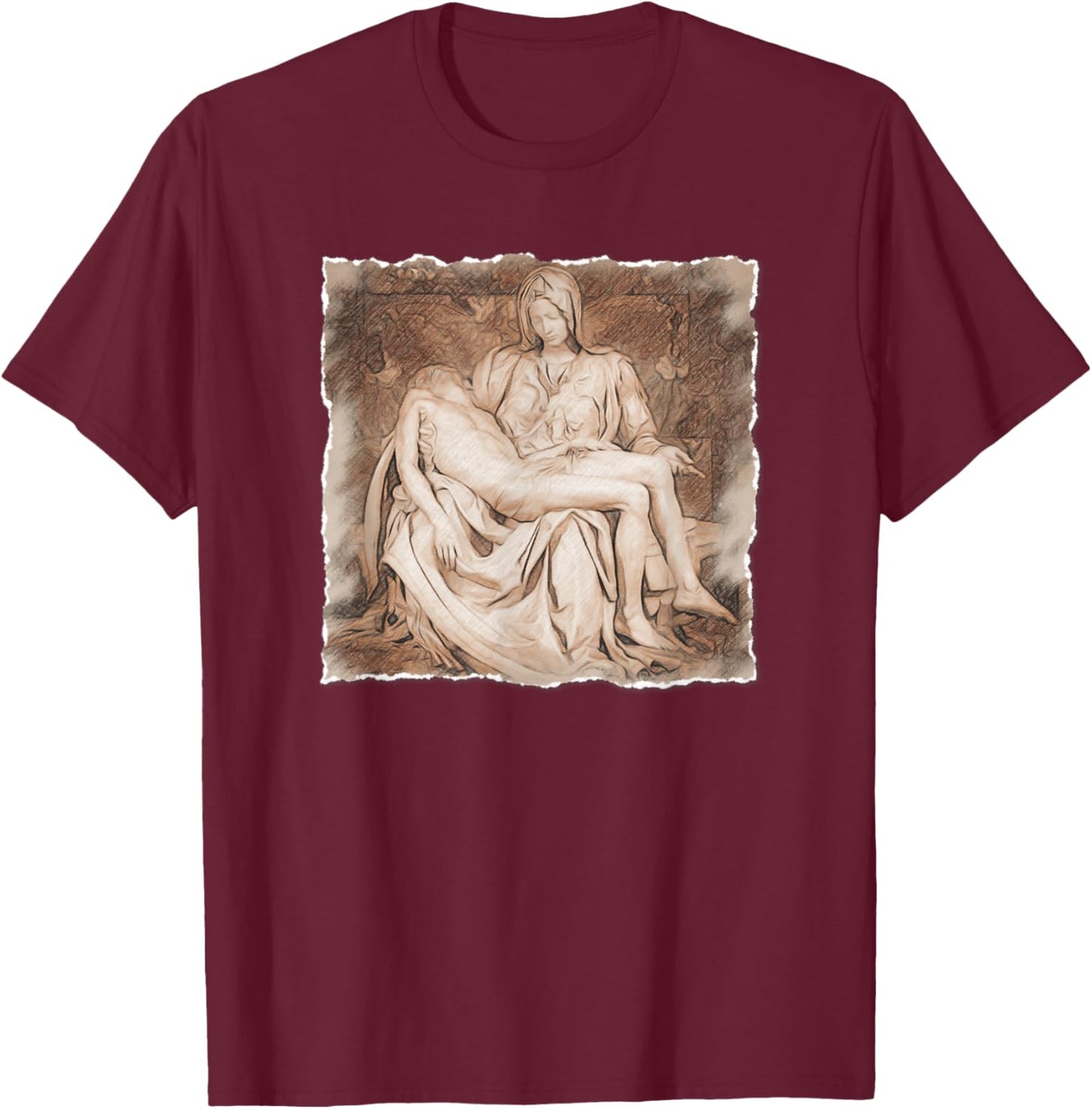 The Pity - La Pietà Statue, Michelangelo Renaissance Art T-Shirt - T-Shirt | Maroon