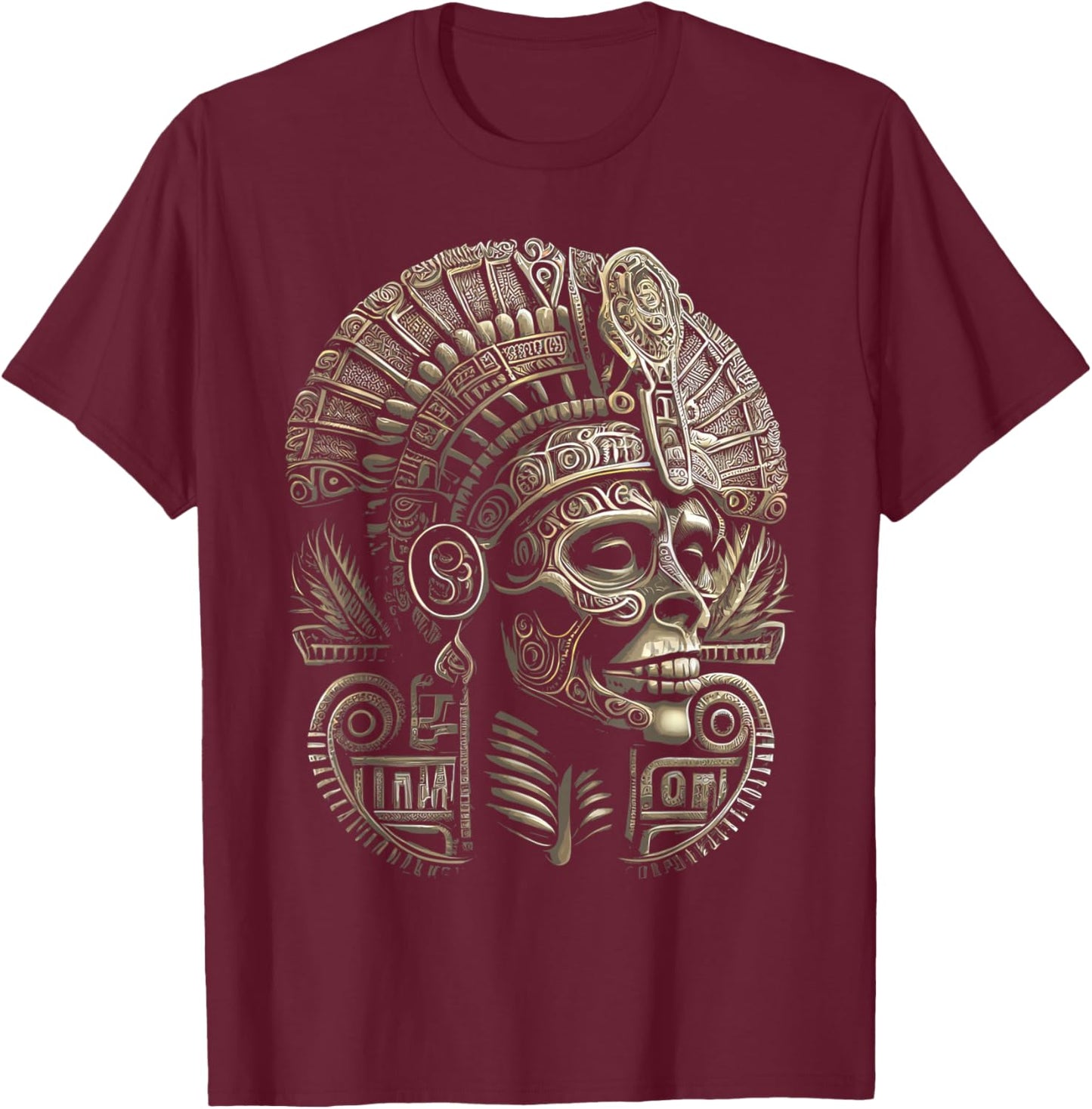 Mexican Mictlantecuhtli Aztec God of Death Skull T-Shirt - T-Shirt | Maroon