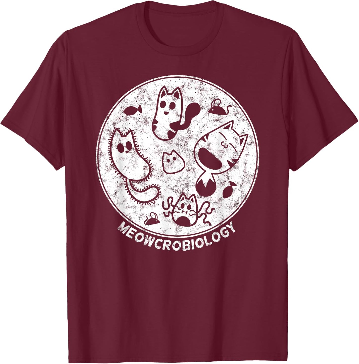 Cute Cat Distressed Bacteria Microbiology Science Lab Small T-Shirt - T-Shirt | Maroon