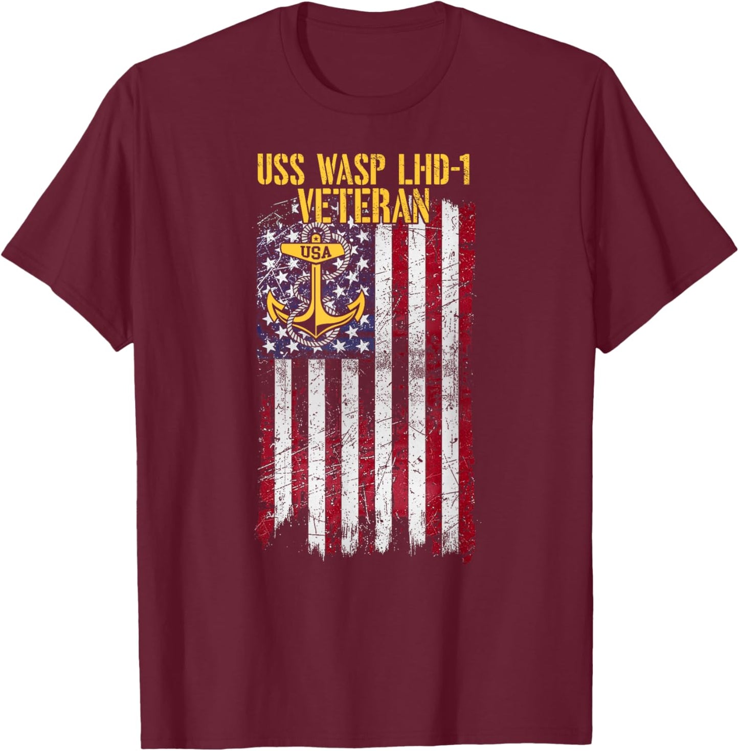 USS Wasp LHD-1 Amphibious Assault Ship Veteran T-Shirt - T-Shirt | Maroon