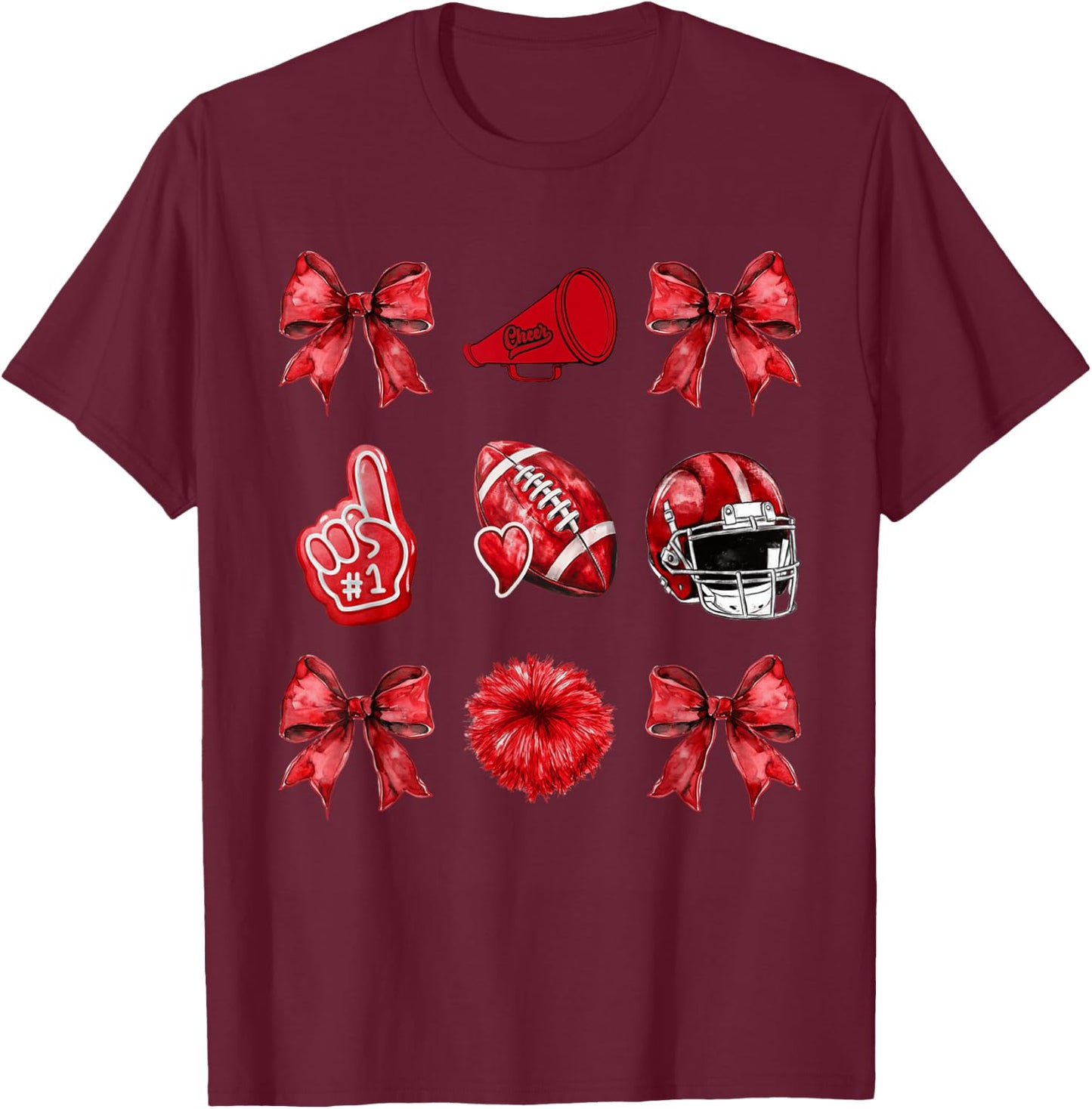 Cute Coquette Bow Game Day American Football Player Coaches T-Shirt - T-Shirt | Maroon