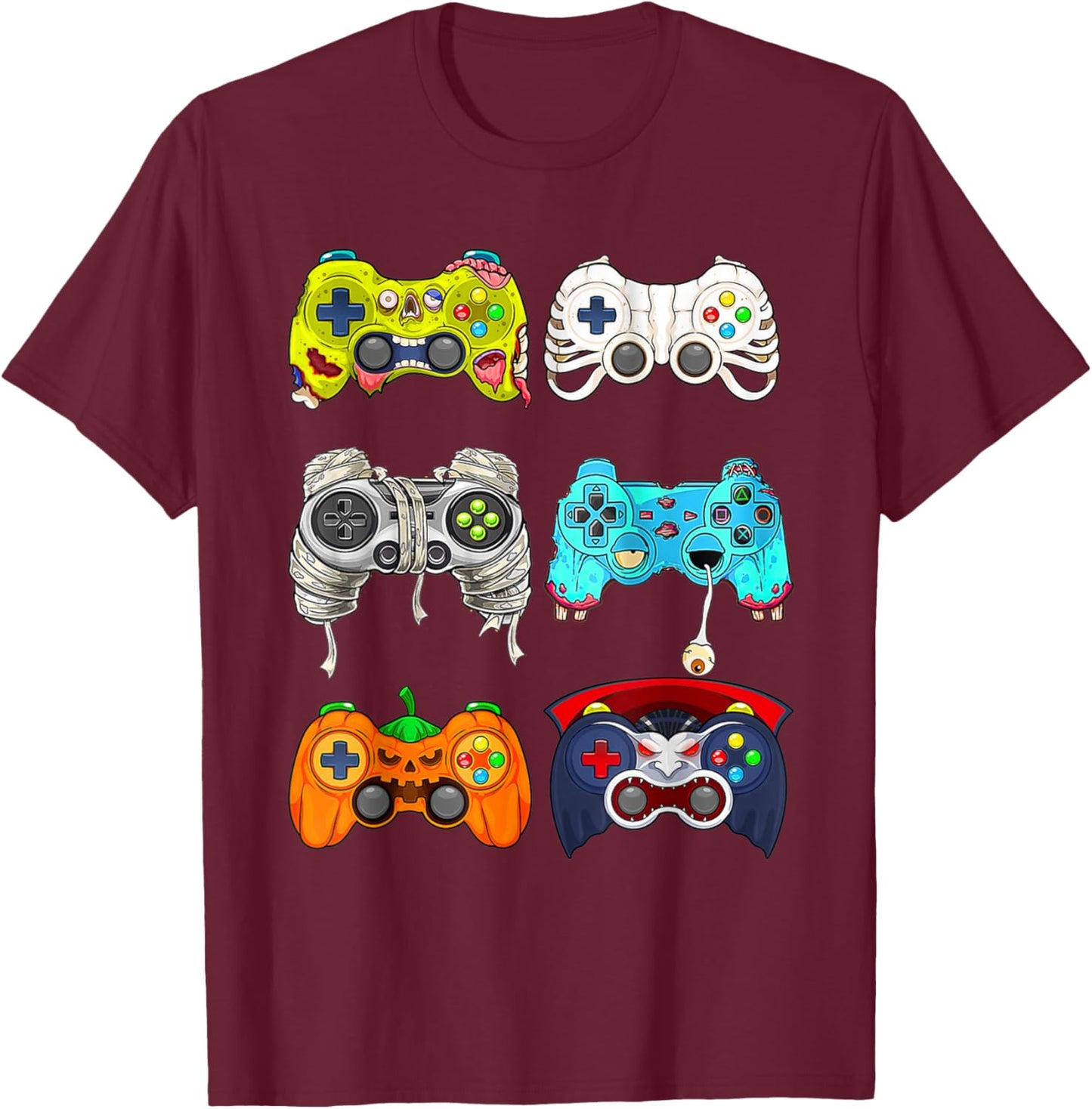 Halloween Skeleton Zombie Gaming Controllers Mummy T-Shirt - T-Shirt | Maroon
