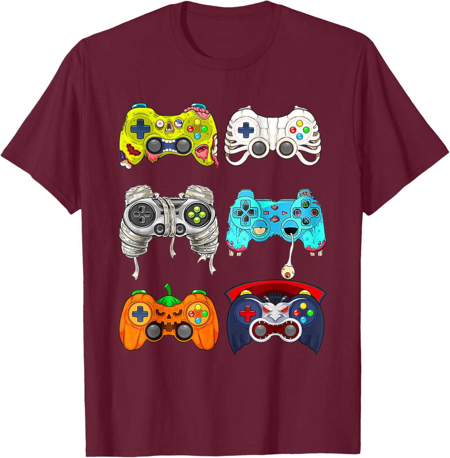 Halloween Skeleton Zombie Gaming Controllers Mummy T-Shirt - T-Shirt | Maroon