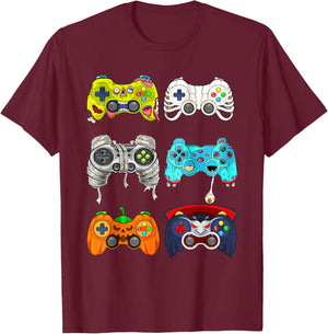 Halloween Skeleton Zombie Gaming Controllers Mummy T-Shirt - T-Shirt | Maroon