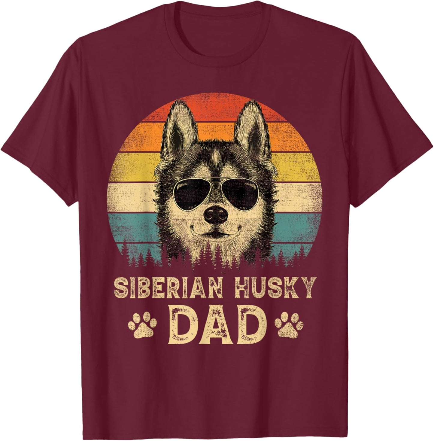 Vintage Siberian Husky Dad Dog Lovers Father's Day T-Shirt - T-Shirt | Maroon