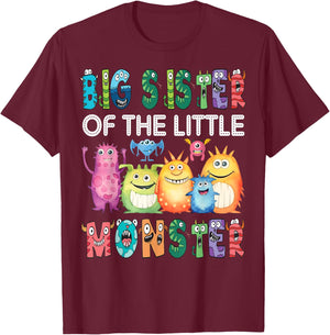 Big Sister Of The Little Monster Kids 1St Birthday Party T-Shirt - T-Shirt | Maroon