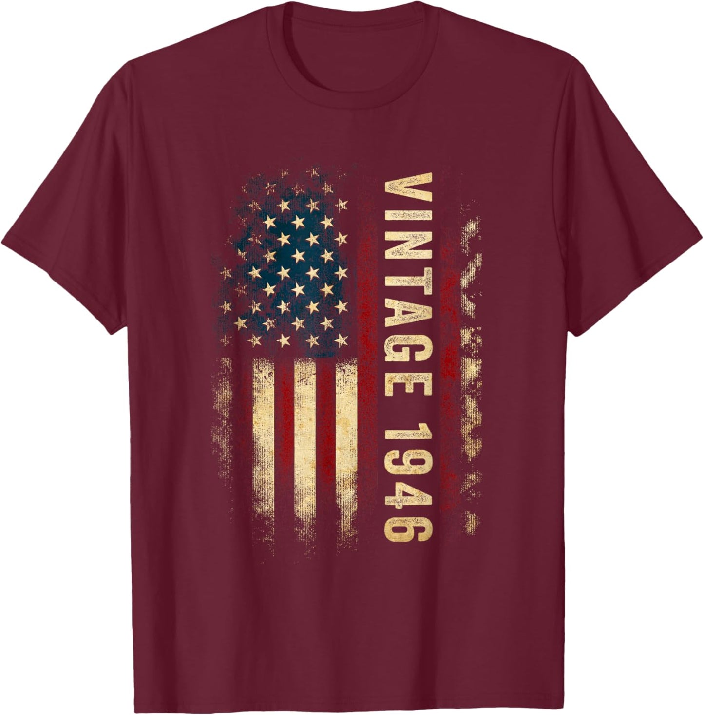 Vintage Made In 1946 American Flag 80th Birthday Gifts Men T-Shirt - T-Shirt | Maroon