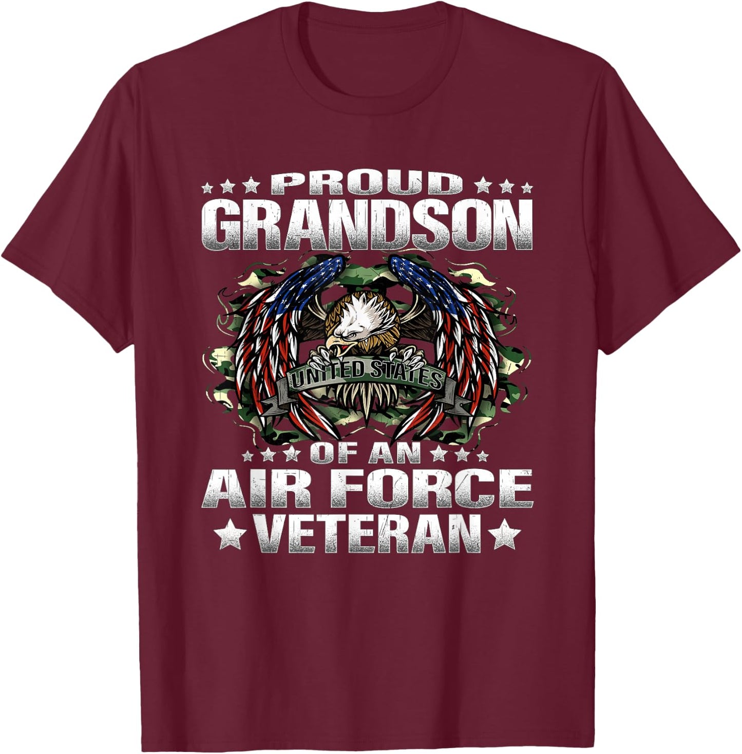 Proud Grandson Of An Air Force Veteran Military Vet's Family T-Shirt - T-Shirt | Maroon