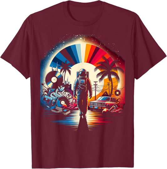 Retro Space Groove | Men Women (S-6XL) | Graphic T-Shirt - T-Shirt | Maroon