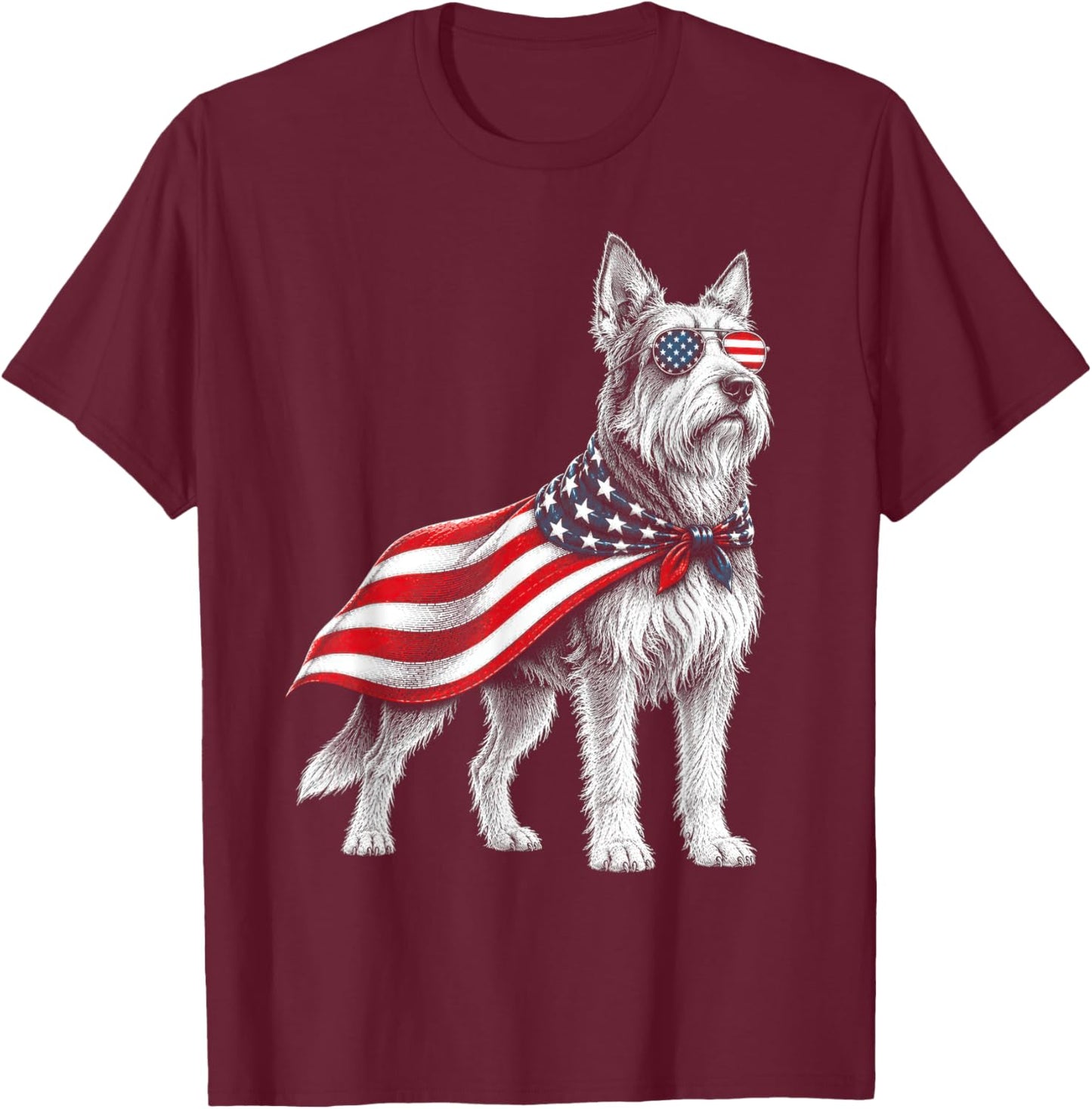 Berger Picard 4th of July US American Flag Dog Patriotic T-Shirt - T-Shirt | Maroon