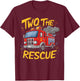 Two The Rescue Firetruck 2 Yr old boy 2nd Birthday Party T-Shirt - T-Shirt | Maroon