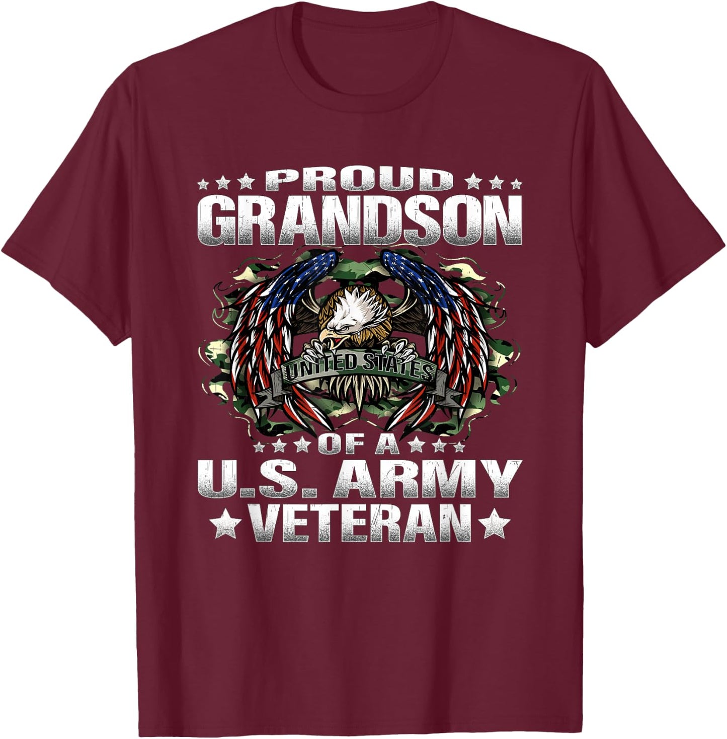 Proud Grandson Of A US Army Veteran Military Vet's Family T-Shirt - T-Shirt | Maroon