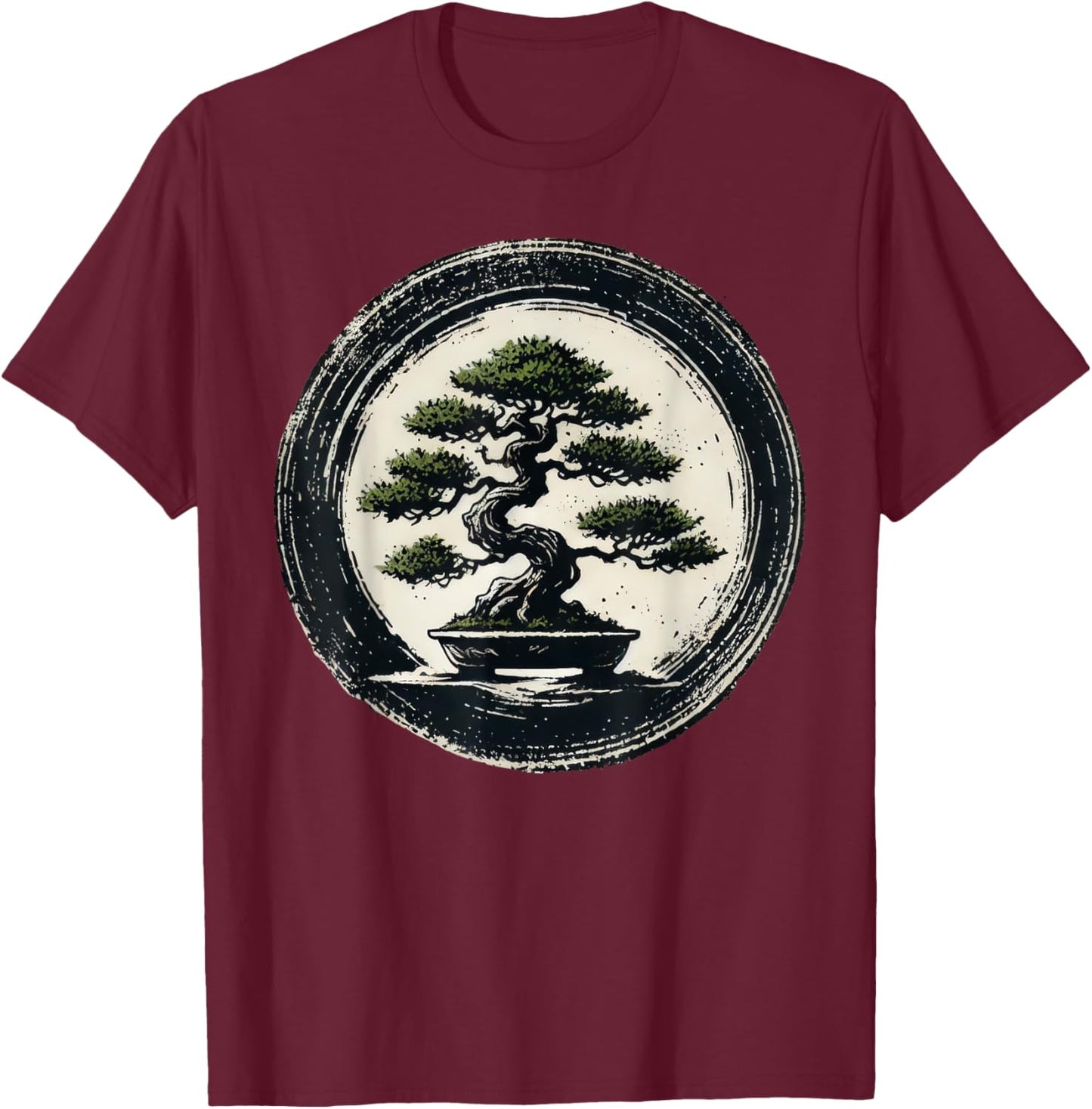 Japanese Bonsai Tree Zen Enso Circle T-Shirt - T-Shirt | Maroon