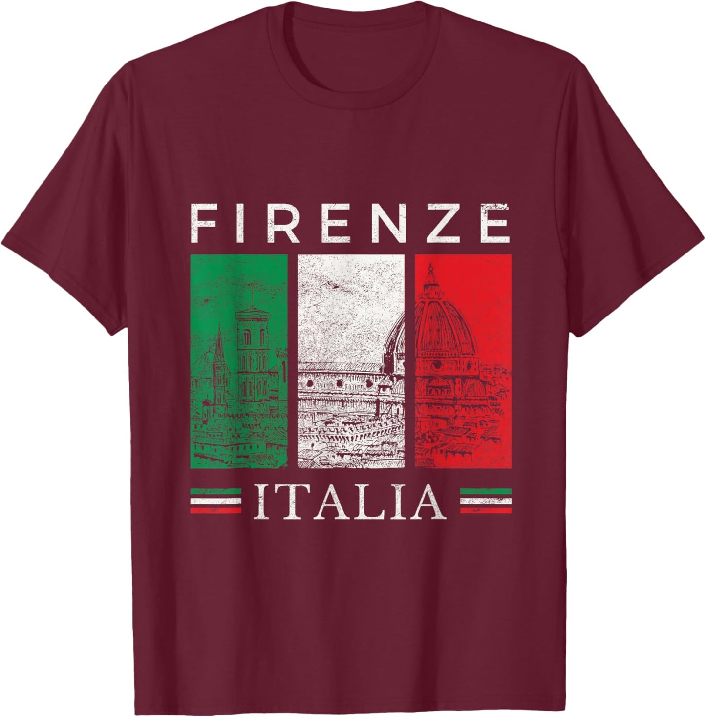 Firenze Italia Il Duomo Italian Flag Travel Souvenir Ciao T-Shirt - T-Shirt | Maroon