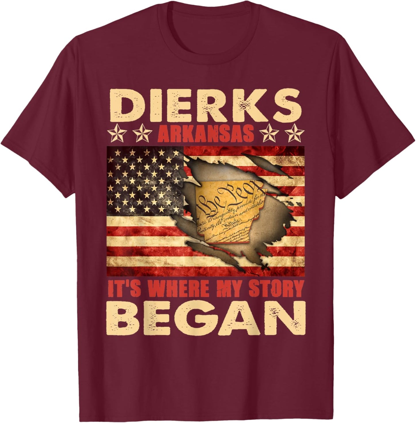 Dierks Arkansas USA Flag 4th Of July T-Shirt - T-Shirt | Maroon