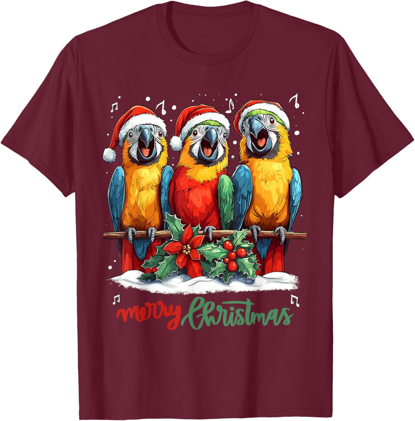 Funny Parrot with Santa Hat on Christmas, Cool Xmas macaw T-Shirt - T-Shirt | Maroon
