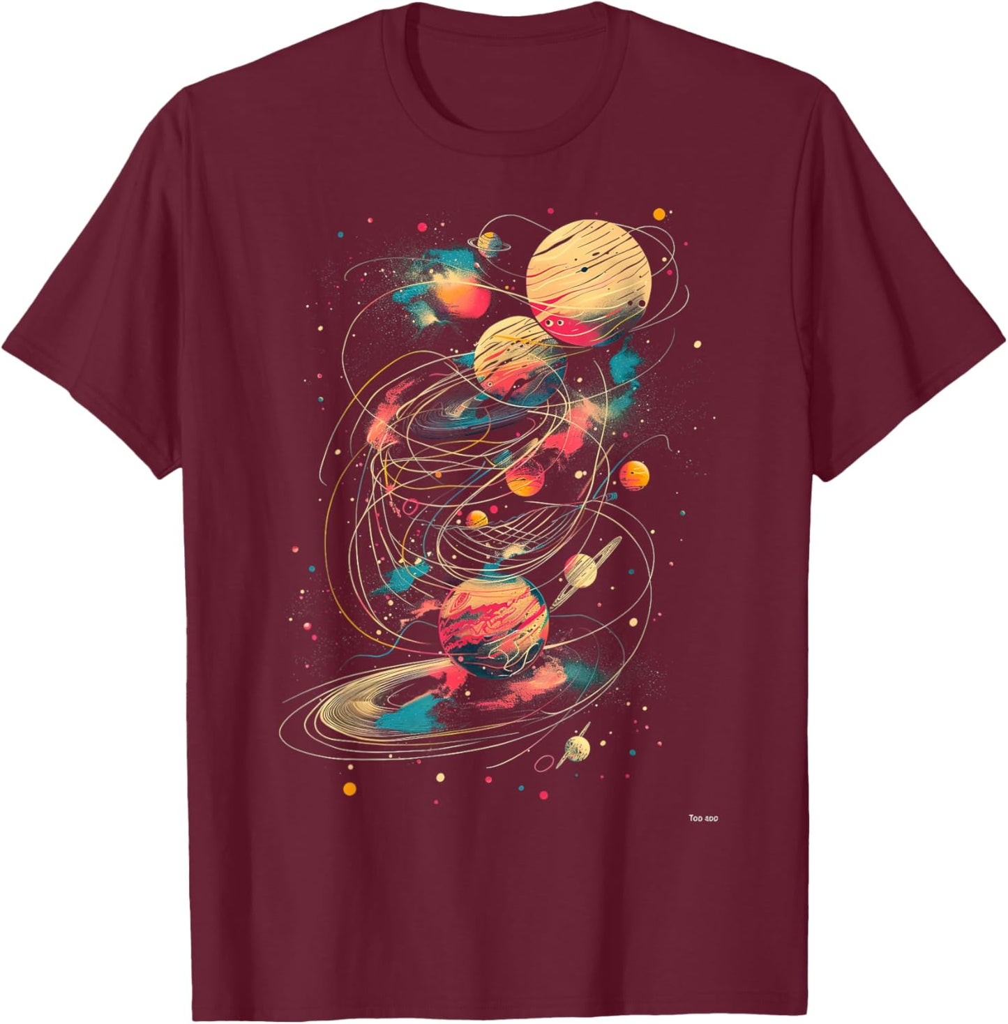 Abstract Space Black Colorful Night T-Shirt - T-Shirt | Maroon