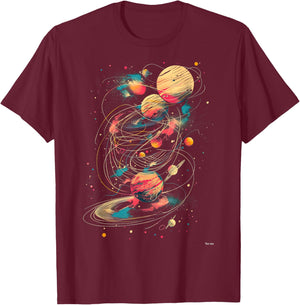 Abstract Space Black Colorful Night T-Shirt - T-Shirt | Maroon