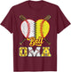 Oma Of Both Ball Oma Half Baseball Softball T-Shirt - T-Shirt | Maroon