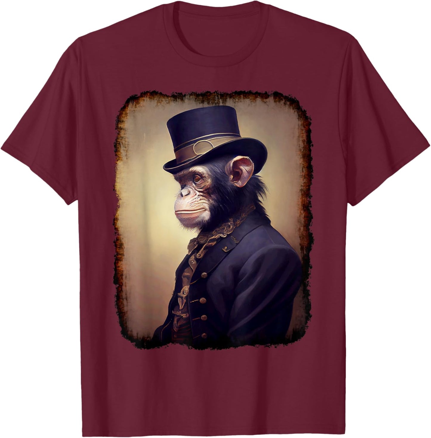 Victorian Style Portrait Of A Chimpanzee, Steampunk, Monkey T-Shirt - T-Shirt | Maroon
