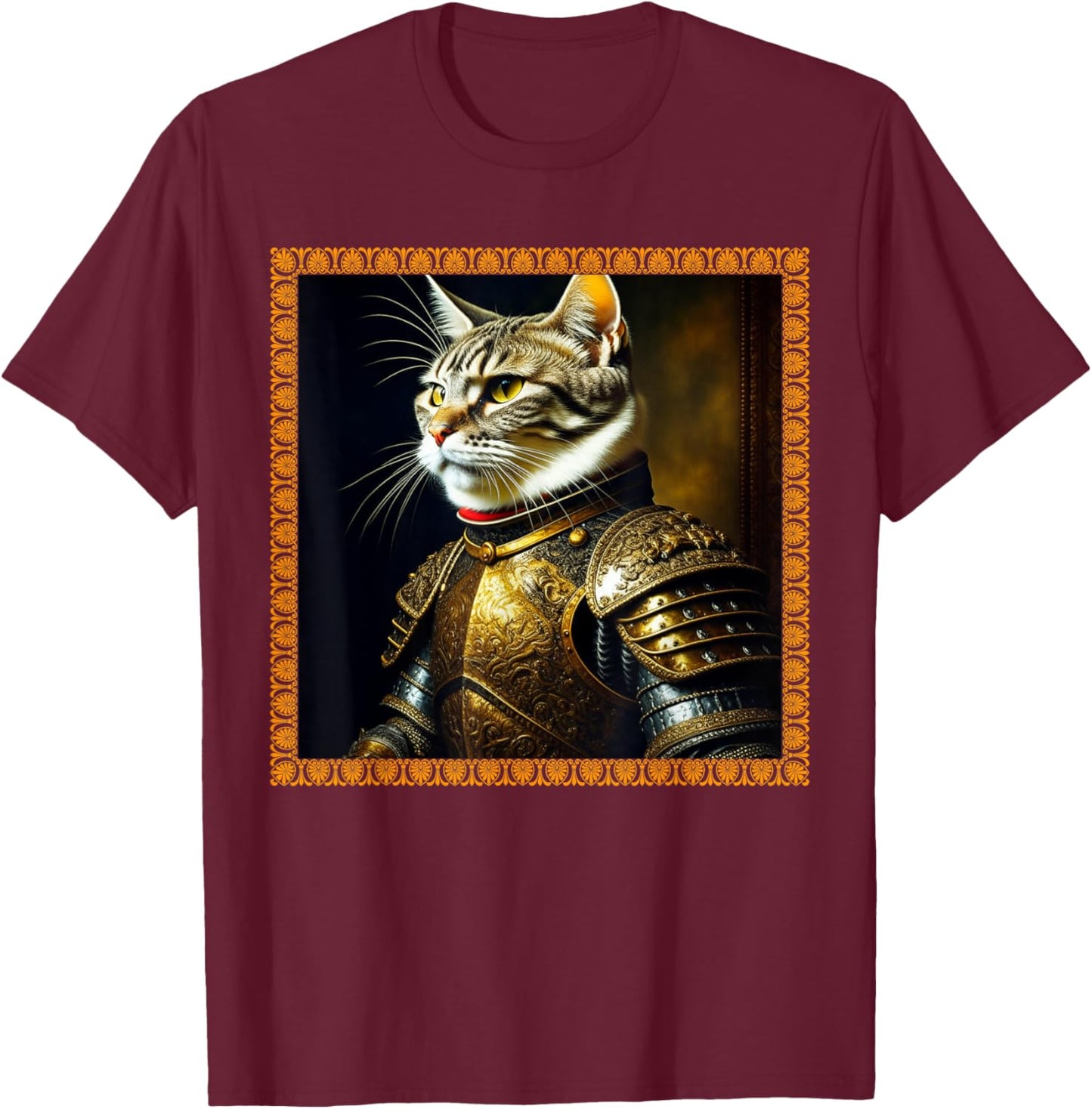 FUNNY CAT MEDIEVAL PORTRAIT RENAISSANCE Oil Painting Pet T-Shirt - T-Shirt | Maroon