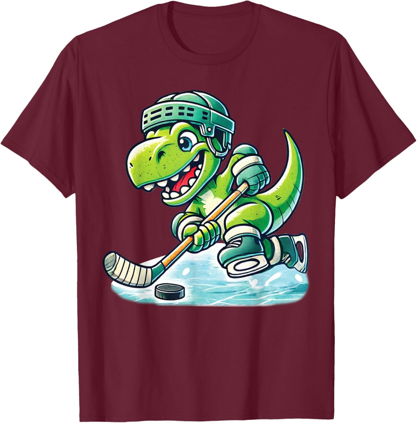 Hockeysaurus Dinosaur Ice Hockey Trex Kids Boys Ice Hockey T-Shirt - T-Shirt | Maroon