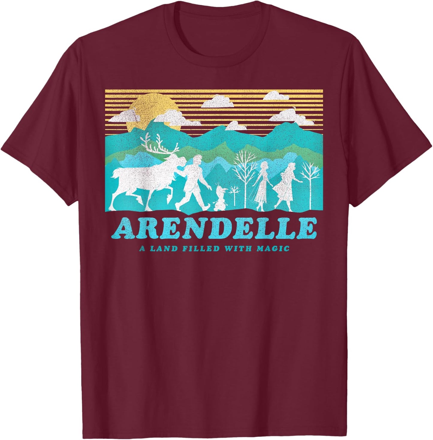 Disney Frozen 2 Arendelle Group Silhouette Poster T-Shirt - T-Shirt | Maroon