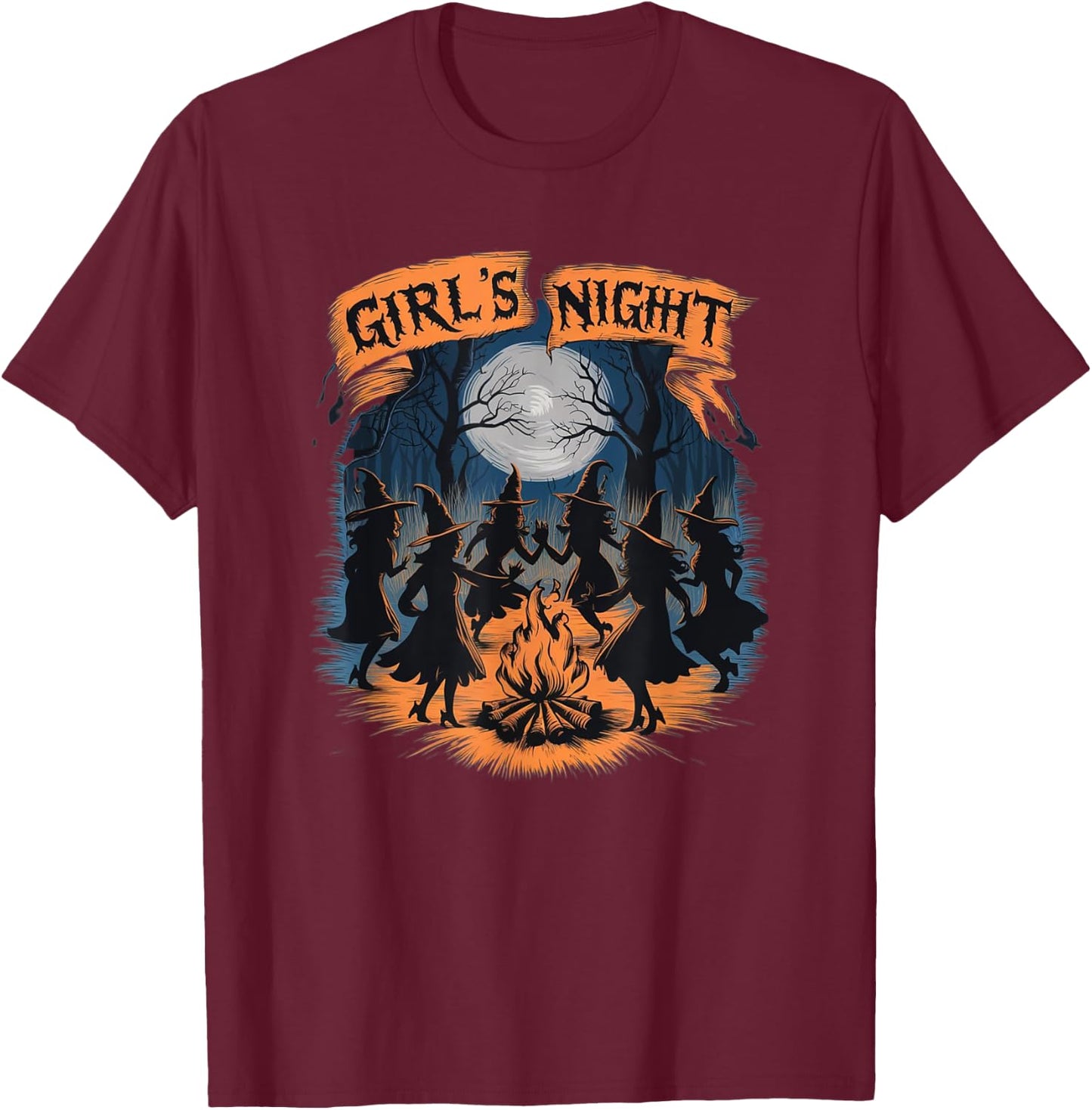 Girls' Night Witch Coven Halloween Design Spooky Fun Artwork T-Shirt - T-Shirt | Maroon