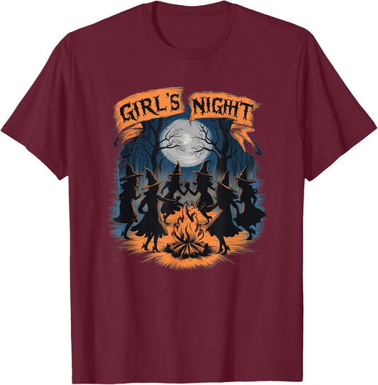 Girls' Night Witch Coven Halloween Design Spooky Fun Artwork T-Shirt - T-Shirt | Maroon