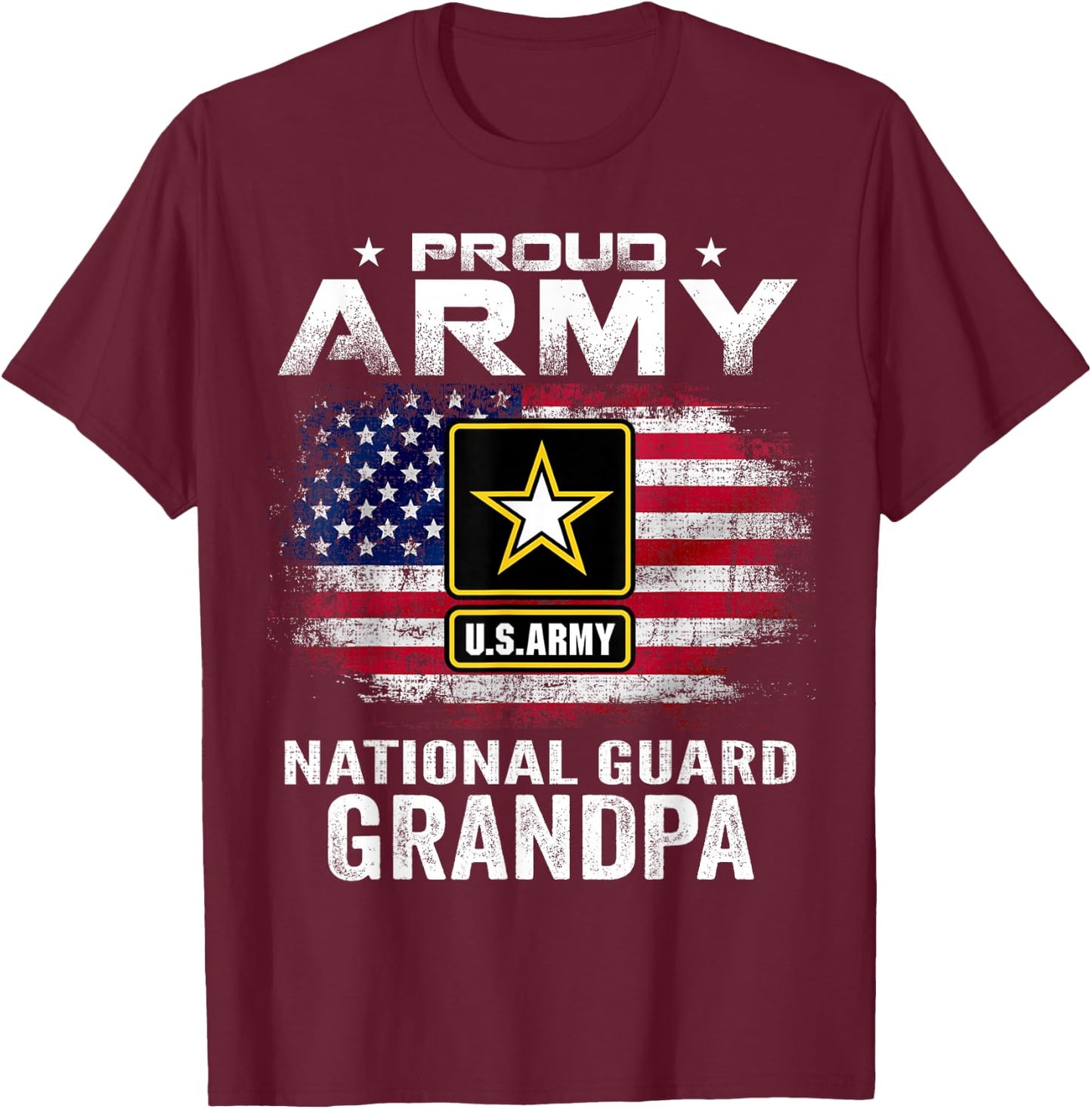 Proud Army National Guard Grandpa with American Flag Gift T-Shirt - T-Shirt | Maroon