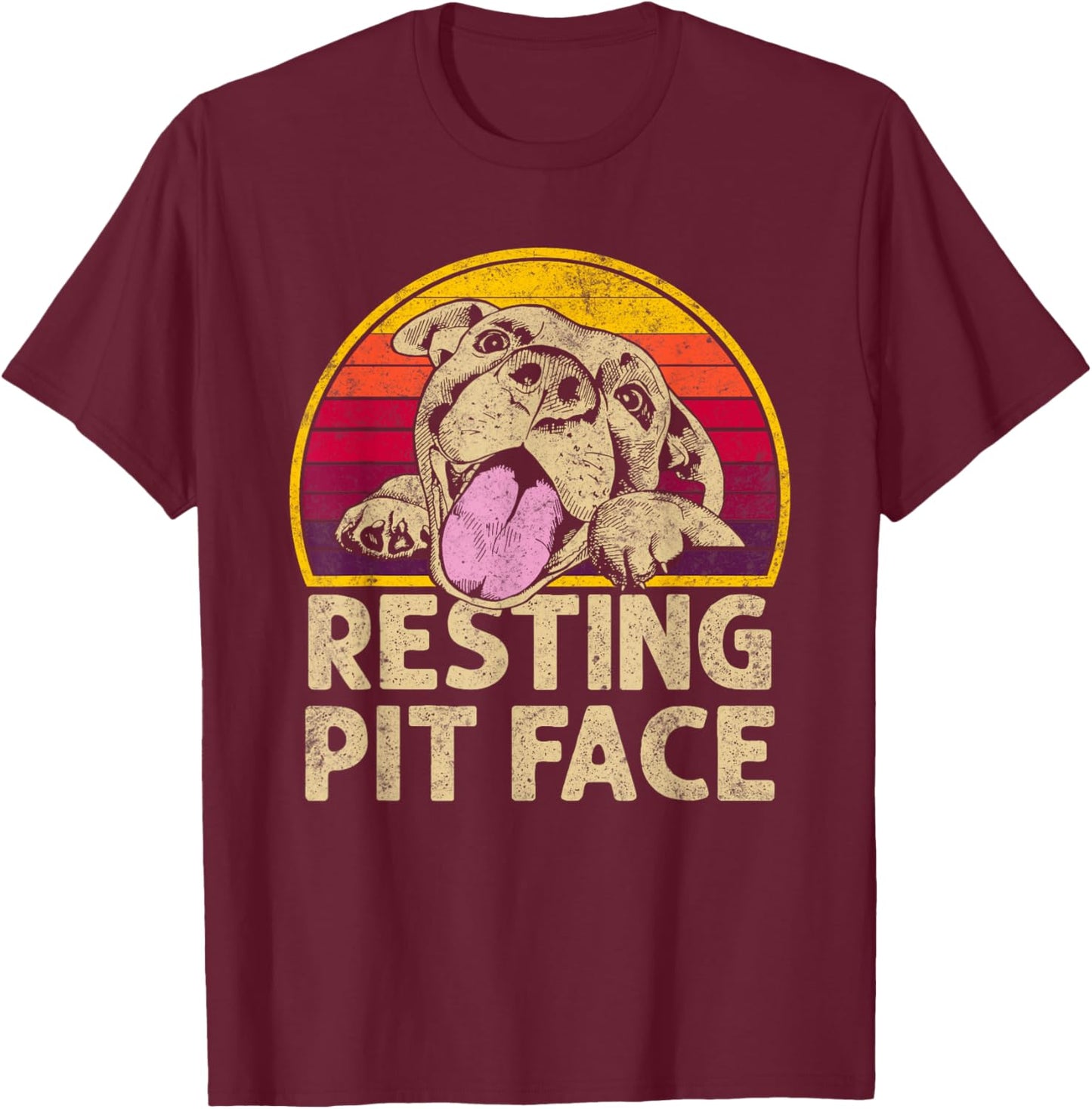 Dog Pitbull Resting Pit Face Funny Gift Pitbull Lovers Men Women T-Shirt - T-Shirt | Maroon