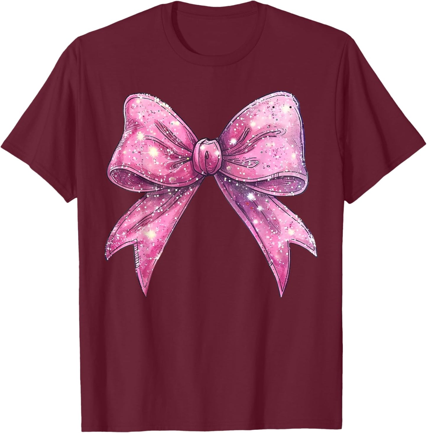 Cute Pink Bow Coquette Aesthetic Bow Print Bow T-Shirt - T-Shirt | Maroon