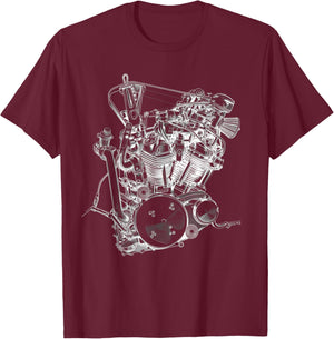 Vintage Motorcycle Engine Blueprint Diagram – Men's Graphic T-Shirt - T-Shirt | Maroon
