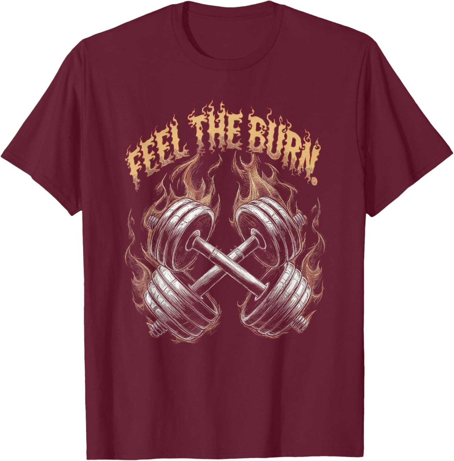 Feel the Burn - Gym Art Dumbbells Design T-Shirt - T-Shirt | Maroon