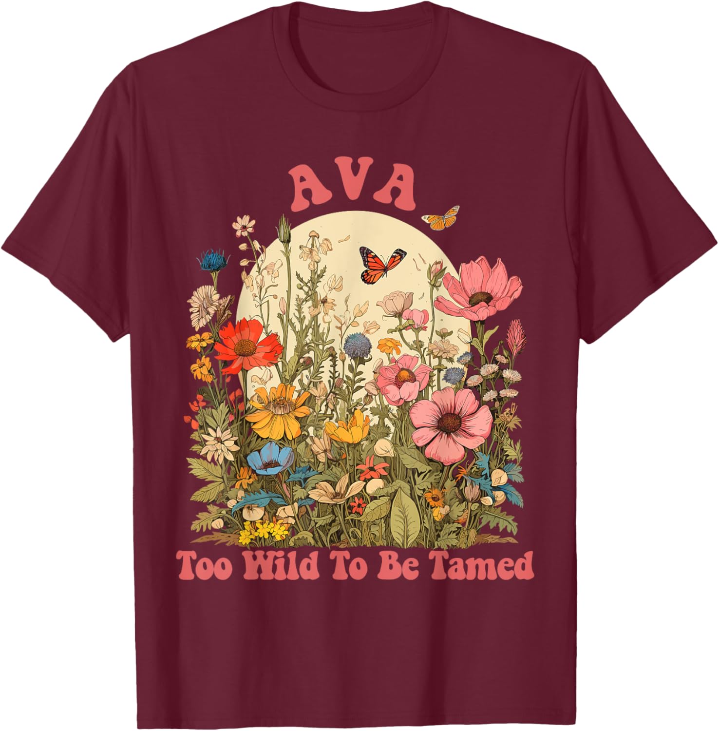 AVA Name Cute Retro Girls Wildflower AVA Name T-Shirt - T-Shirt | Maroon