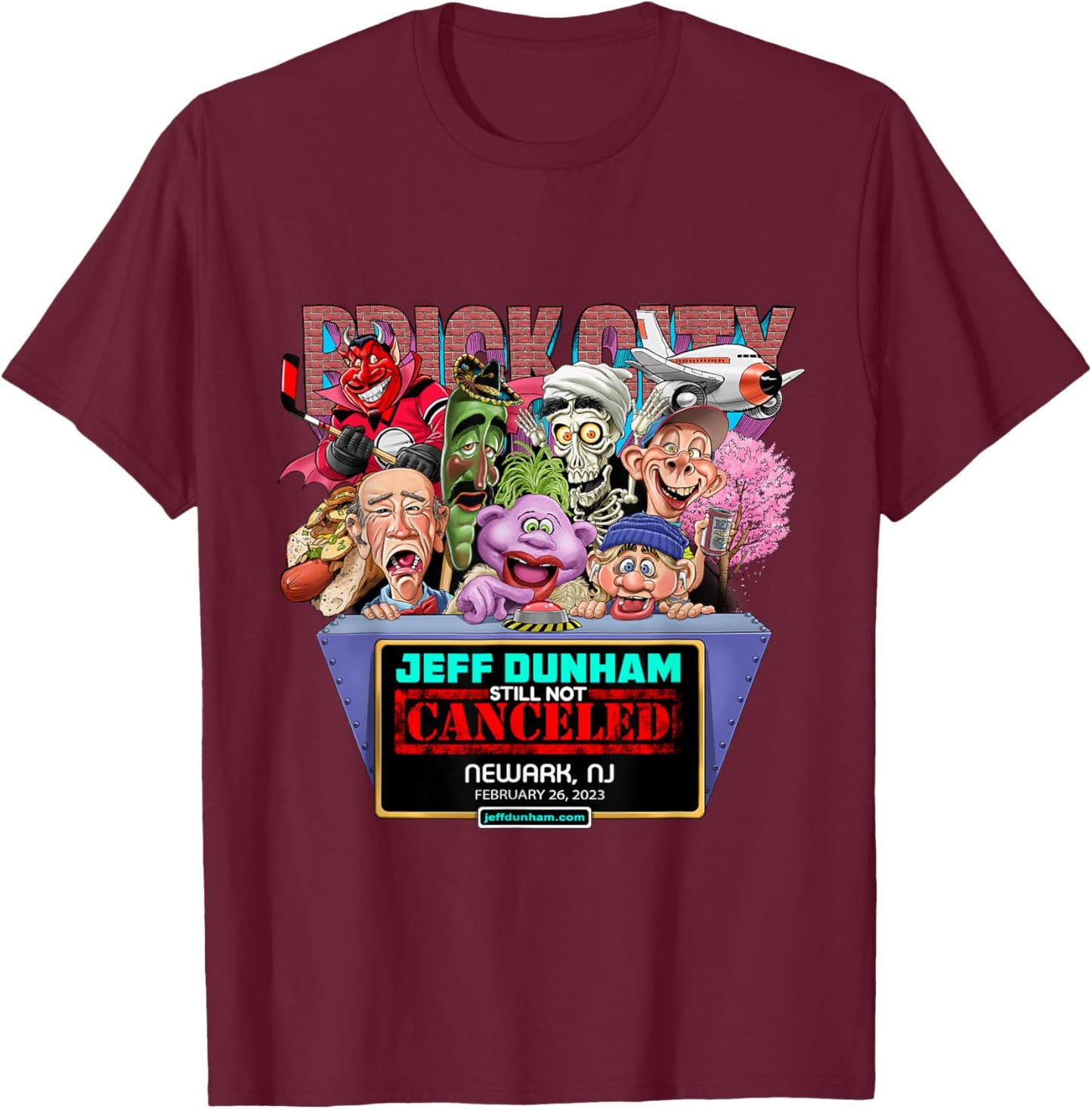 Jeff Dunham Newark, NJ (2023) T-Shirt - T-Shirt | Maroon