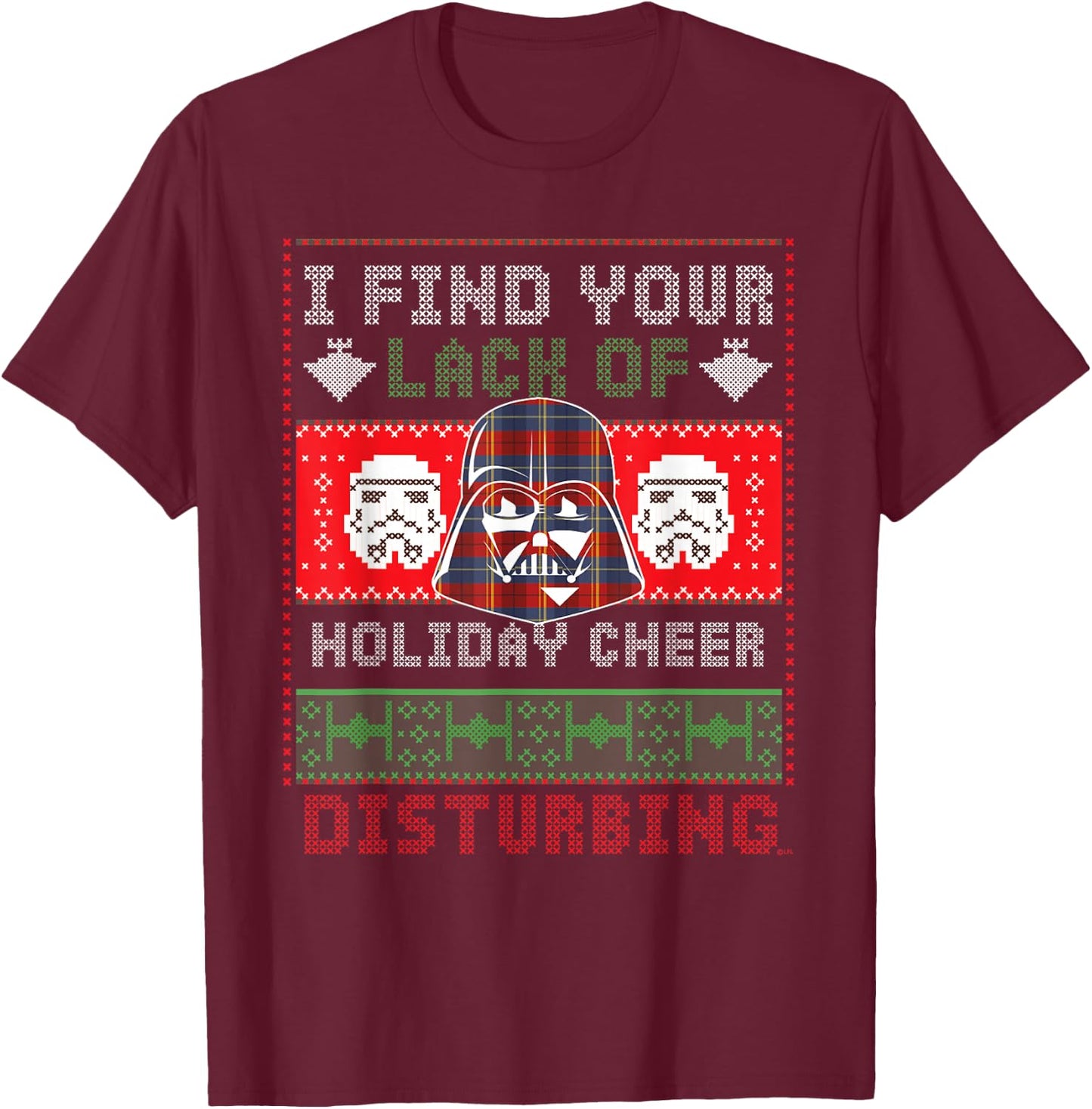 Star Wars Darth Vader Ugly Christmas Sweater T-Shirt - T-Shirt | Maroon
