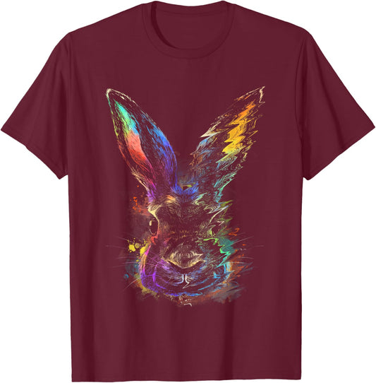 Rabbit Animal Art Colourful Artwork R T-Shirt - T-Shirt | Maroon