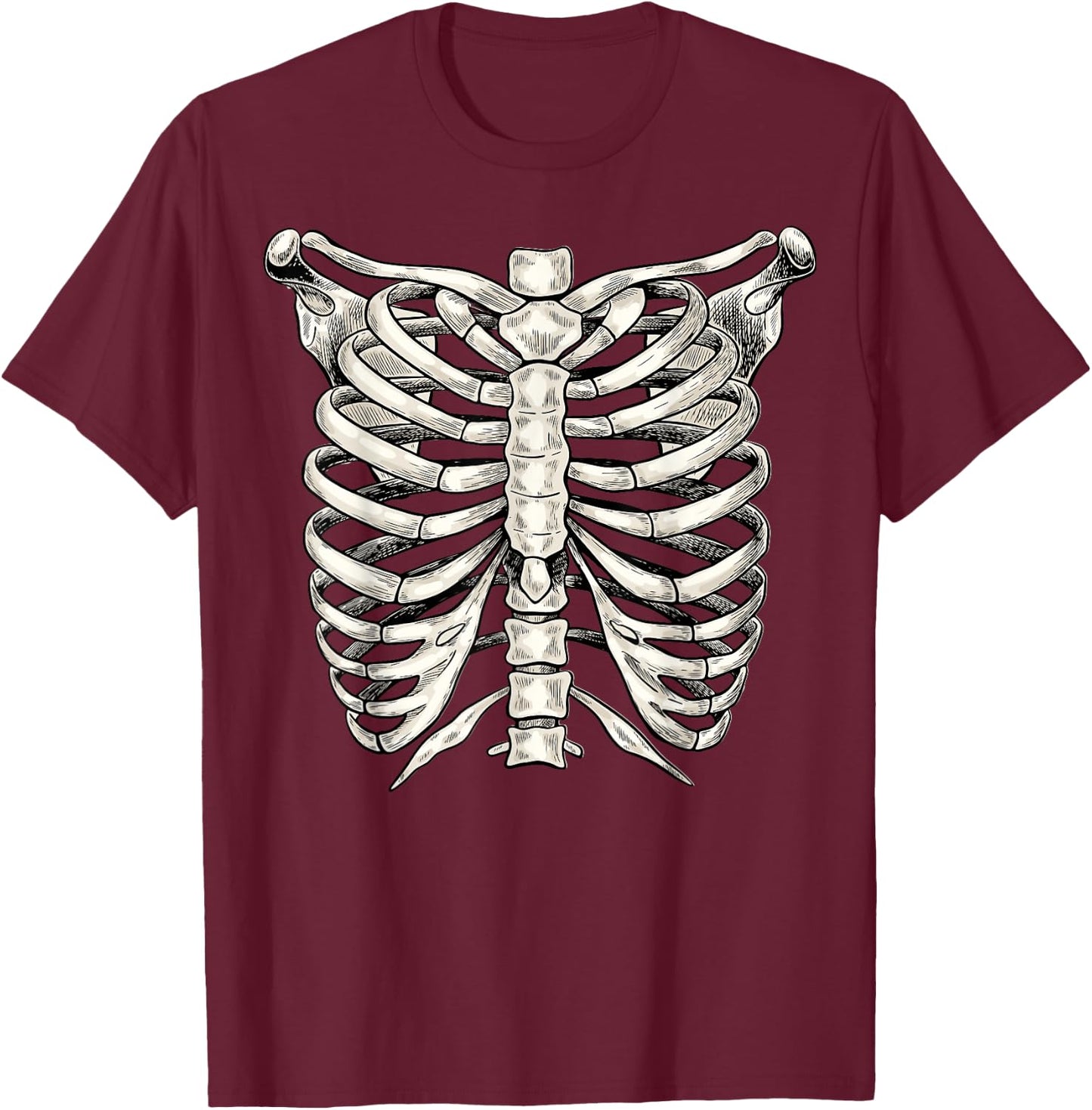 Skeleton Rib Cage T Shirt Halloween Skeleton Costume Shirt T-Shirt - T-Shirt | Maroon