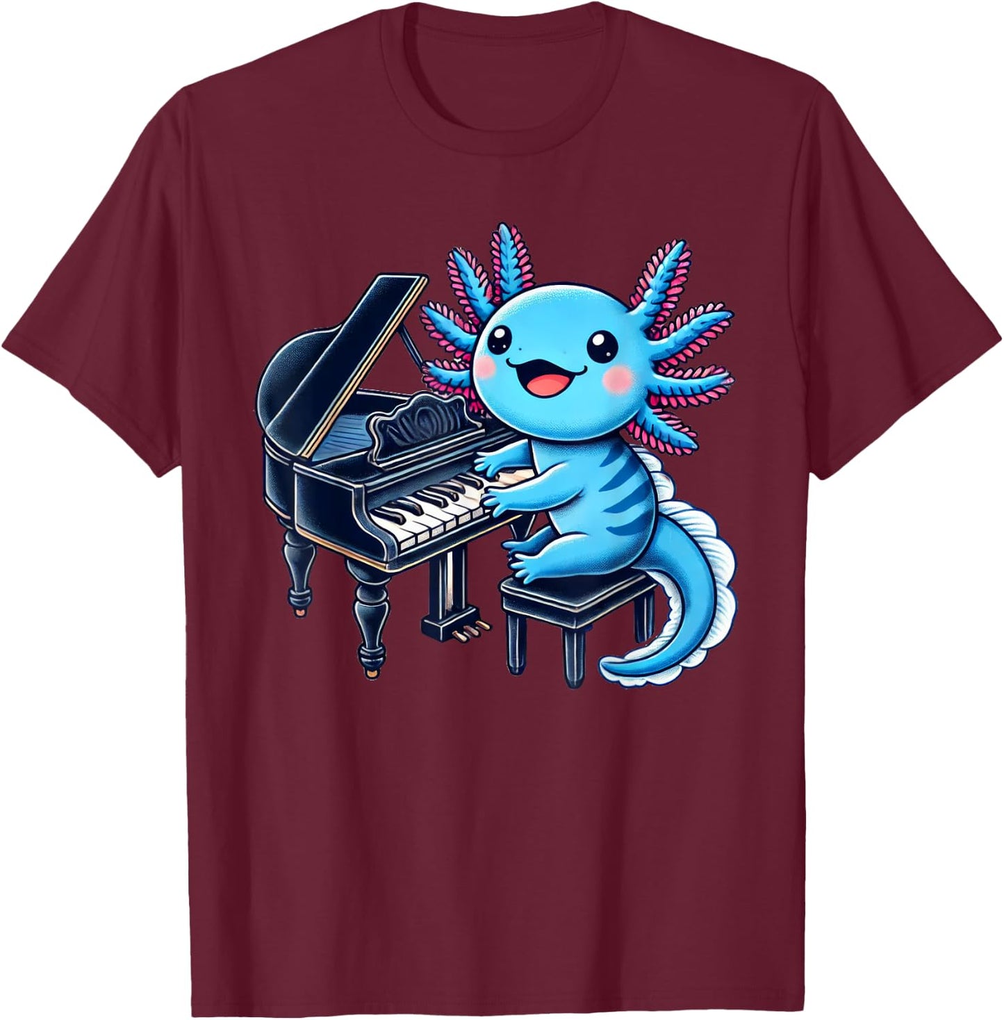Axolotl Playing Piano Axolotls Musician Music T-Shirt - T-Shirt | Maroon